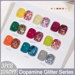 MUSELUOGE 9color Style Dopamine Glitter Gel Polish 15ml One Bottle And A Box Sequin Soak Off UV LED Gel For Summer Nails Design 240129