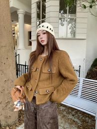 Women's Jackets Sweet Girl Single Breasted Woolen Jacket For Spring O-neck Long-sleeved Short Coat Fashion Female Clothes