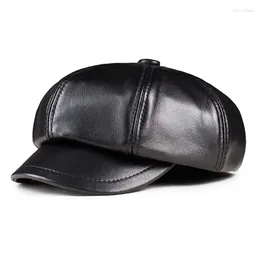 Berets Real Leather Beret Hat For Women Winter Female Hats Vintage Octagonal Casual Boina Autumn Girl Cap Artist Painter