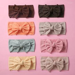 Hair Accessories Baby Girl Nylon Headbands Elastic Turban Hairband Solid Color Knitted Striped Fabric Knot Bow Headband For