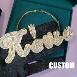 Custom Big Brush Cursive Iced Out Letter Name Pendant Word Necklace With Stainless Steel Rope chain Chain Hip Hop Jewellery 240125