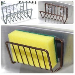 Kitchen Storage Iron Sink Sponges Holder Self Adhesive Drain Drying Rack Dishcloth Organiser Soap Shelf Bathroom Accessories