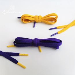 Flat Cotton Purple Shoelace With Yellow Metal Aglets And Shoelaces Tips For Sneakers Bootlace 240125