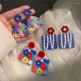 Dangle Earrings Colourful Flower Set For Women Girls Fashion Oil Painting Style Ins Design Eardrop Jewellery Birth