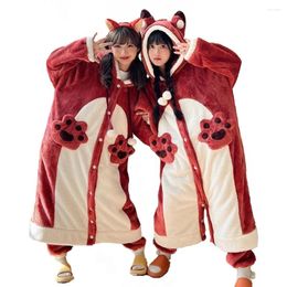 Women's Sleepwear Plush Fleece Nightgown For Women Girl Winter Warm Casual Hooded Nightdress Homewear Cute Anime Fox Cosplay Suit Flannel