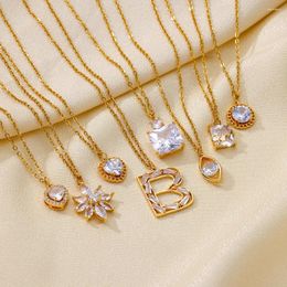 Pendant Necklaces Heart Gold Color Copper Zircon Necklace For Women Fashion Circular Neck Chain Crystal Jewelry Ladies Anniversary Party