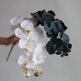 Decorative Flowers 36.6" Blue/White/Green Faux Orchids-10heads Artificial Phalaenopsis Orchid DIY Office/Wedding/Home/Holiday/Kitchen