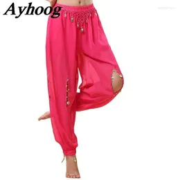 Stage Wear India Belly Dancing Pants Hanging Coin Split Chiffon Women Adult Bollywood Performance Outfit Oriental Dance Costume