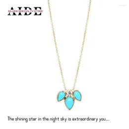 Pendants AIDE 925 Sterling Silver Three Turquoises Teardrop Zircon Pendant Necklace For Women Clavicle Chains Jewellery Gifts Accessories