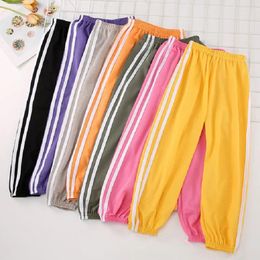 Trousers Children's Anti-mosquito Pants Summer Boys And Girls Ice Silk Linen Candy Sports Harem Baby Side Stripe