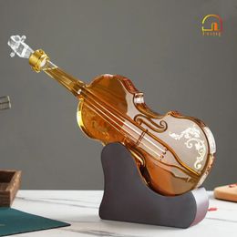 HOUYUP Glass Violin Decanter Creative Thickened Mahogany Wine Decanter Whiskey Bubble Bottle Elegant Champagne Dispenser 240118