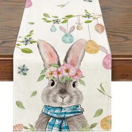 Easter Bunny Egg Linen Table Runners Dresser Scarves Decor Reusable Farmhouse Kitchen Runner Decorations 240127