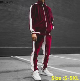 Spring Autumn Mens Velvet Set Sport Suit Male Velour Thick Hoodies Pants Warm Sweatshirt Sportswear Tracksuit For Men 240119