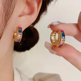 Hoop Earrings Style Fashionable Retro Exquisite Light Luxury Colourful Zircon Niche Design Simple And Elegant For Women Jewellery