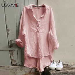 Womens Tops And Blouses Casual Outwear Pure Color Comfort Turn-down Collar Long Sleeve Plus Size Women Irregular Hem Shirt 240202