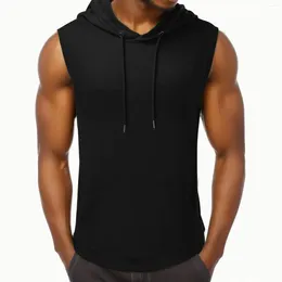 Men's Tank Tops Mens Sleeveless Stylish Solid Colour Hooded Drawstring Front Pocket Vests Sports Hoodie Oversize Leisure Sportswear