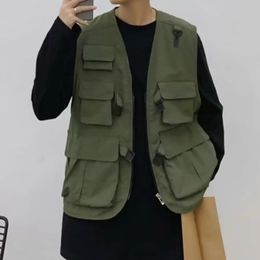 Vest Jacket Chic Summer Thin Hip Hop Cargo Vest Cardigan Tooling Vest Men Fashion Thin Tooling Vest for Work 240125