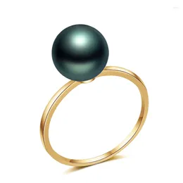 Cluster Rings 18k Gold Jewlry Natural Black Pearl Ring Yellow Jewellery Wedding Couple For Women Fine