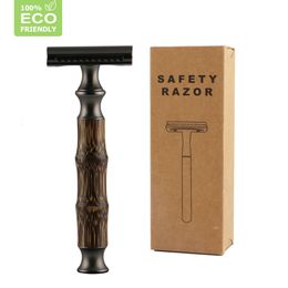 HAWARD Reusable Bamboo Handle Razor Eco Friendly Double Edge Safety Razor Manual Razor For Men Or Women 20 Shaving Blades 240119