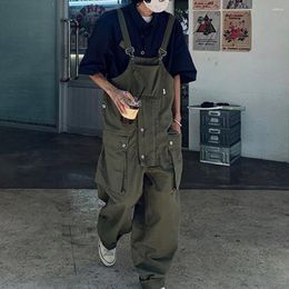 Men's Pants American High Street Retro Large Size Work Overalls Mens And Women Jumpsuits Fashionable Solid Color Ahmei Khaki Casual