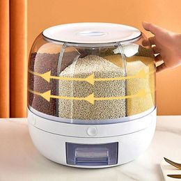 Kitchen Rotation 6kg Plastic Pet Rice Grain Dispenser Food Container Bucket Storage Box Housewarming Gift 240125