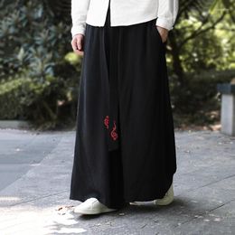 Ethnic Clothing Men Embroidered Chinese Style Traditional Tang Dress Wide Leg Pants Sinicism Hanfu Loose Casual Cotton Straight