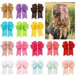Hair Accessories Fashion Children Headwear Solid Colour Long Ribbon Double Layer Bow Clip For Girls Spring Hairpins