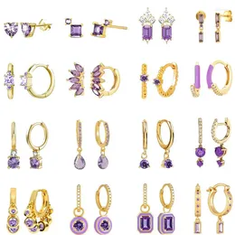 Hoop Earrings 925 Sterling Silver Needle Purple Zircon Crystals For Women Fashion Heart Wedding Luxury Jewellery Gifts