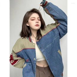 Women's Jackets Spring And Autumn American Style Vintage Washed Cowboy Stitching Baseball Uniform Lovers Same Fashion Simple Wild Coat