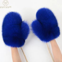 2024 Brand Girl Fashion Luxury Real Fox Fur Glove Winter Women Natural Real Fox Fur Gloves Warm 100% Genuine Fox Fur Mittens240125