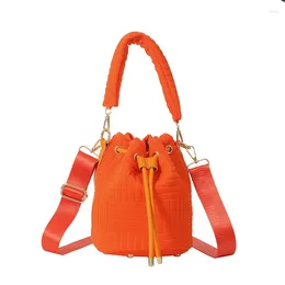 Evening Bags Korean Student Bucket Bag Stylish Orange Cloth Tote Crosbody Ladies Shopping Handbag Commuter Shoulder Purse WithTop Handle