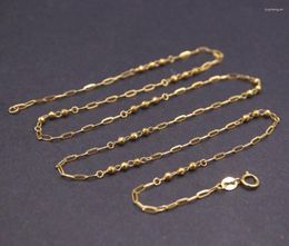 Chains Real Pure 18K Yellow Gold Chain Women Long Square Cable O Beads Link Necklace 45cm/2.4g