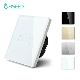 Smart Home Control Bseed EU Standard 1/2/3Gang 1Way Touch Switches Light Switch Black White Golden With Crystal Glass Panel Power Wall