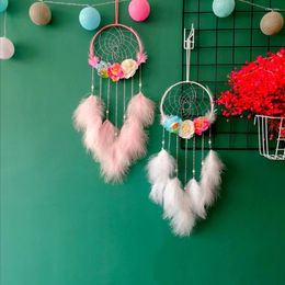 Decorative Figurines Large Dream Catcher Handmade Feather Everlasting Flower Decoration Wind Chimes Childs Room Girl Heart Wall Hanging