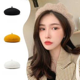 Berets Girl Sweet Painter Hat Solid Color British Style Warm Cap Wool Korean Women