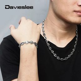 Stainless Steel Coffee Beans Link Chain Necklace Bracelet Set for Men Women 7911mm Gold Silver Color Fashion Jewelry Set LSM05 240125