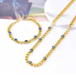 Necklace Earrings Set 2pcs/set Hip Hop Cuban Chain Turkiye Blue Eyes Bracelet For Women Men Evil