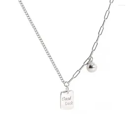 Chains S925 Sterling Silver Lucky Card Necklace Fashionable And Minimalist Round Bead Double Chain Collar For Women LN198