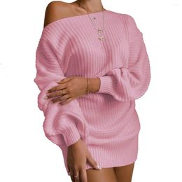 Casual Dresses 2024 Women Winter Long Sleeve Knit Top Solid Sweaters Party Dress Sexy Nightclub Knitting Fabrics Loose Clothing