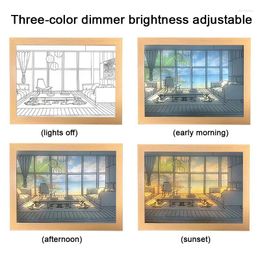 Table Lamps INS Led Light Painting USB Plug Dimming Wall Artwork Lamp Indoor Sunlight Window Wooden Po Night Luminous Decoration