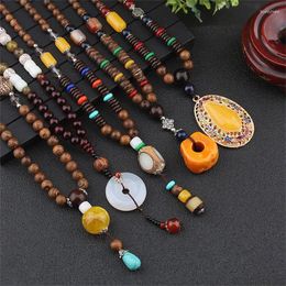 Pendant Necklaces Vintage Ethnic Triangle Nepal Buddhist Mala Necklace Wood Beads Statement Buddha Pendants Women Men