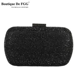 Boutique De FGG Black Evening Bags and Clutches for Women Formal Party Dinner Rhinestone Handbags Bridal Wedding Clutch Bag 240126