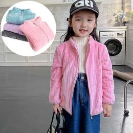 Jackets Baby Girl Jacket 6 To 12 18 24 Months Fall Child Boy Coats Thermal Flannel Kids Outwear Pink Grey Korean Children Clothes Winter
