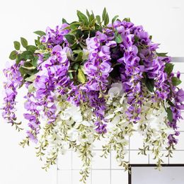 Decorative Flowers 100cm Artificial Flower Long Branch Wisteria Garland Silk Wedding Arrangement El Table Decoration Home Party Vine