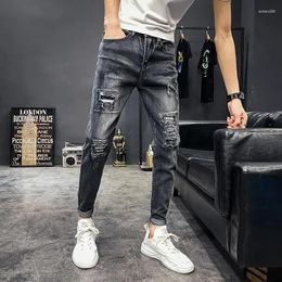 Men's Jeans Trousers Ripped For Men Goth Skinny Tight Male Cowboy Pants Pipe Slim Fit Broken Torn With Holes 2024 Trend High Quality