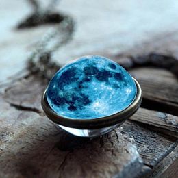 Pendant Necklaces Blue Color Moon Necklace Glowing Glass Pendants For Women Men Luminous In Dark Fashion Galaxy & Jewelry