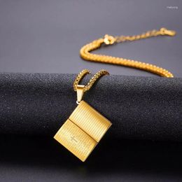 Pendant Necklaces Vintage Gold Colour Holy Bible Necklace Rope Chain Book Shape Cross Women Men Religion Jewellery Gift