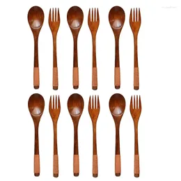 Dinnerware Sets Wooden Spoons Forks Set Kitchen Tableware Flatware Dinner Utensil 6 And