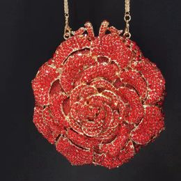 Lady Red Colour Diamond Flower Clutch Purse Women Crystal Evening Bags Minaudiere Bag Wedding Party Dinner Rhinestone Handbags 240130