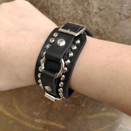 Charm Bracelets PU Leather Black Bracelet Punk Harajuku Wristband Bar Goth 2 Rows Can Be Adjusted Jewelry Accessories Gifts